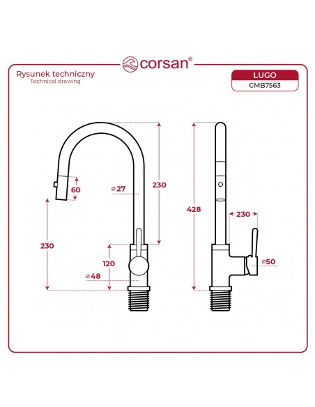 Bateria Corsan CMB7563BGL Lugo szczotkowane złoto