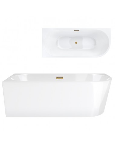 Wanna wolnostojąca narożna Corsan INTERO 150 cm Montaż lewostronny Korek klik-klak Szczotkowane Złoto