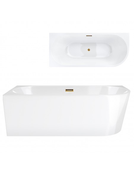 Wanna wolnostojąca narożna Corsan INTERO 150 cm Montaż lewostronny Korek klik-klak Szczotkowane Złoto