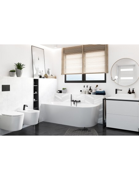 Wanna wolnostojąca narożna Corsan INTERO 150 cm Montaż lewostronny Korek klik-klak Szczotkowane Złoto