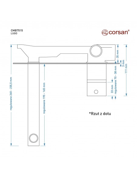 Bateria umywalkowa podtynkowa Corsan CMB7515BGL Lugo z wylewką Złoto Szczotkowane