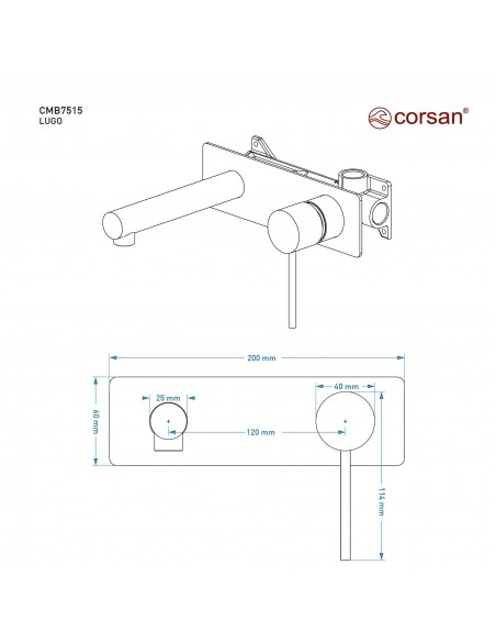 Bateria umywalkowa podtynkowa Corsan CMB7515BGL Lugo z wylewką Złoto Szczotkowane