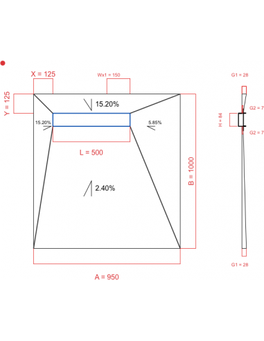 Showerbase Wiper 4 way 950 x 1000 mm...