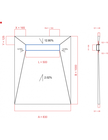 Showerbase Wiper 4 way 830 x 1000 mm...