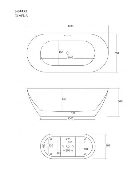 Czarna wanna wolnostojąca Corsan OLVENA 170 Korek klik-klak Czarny