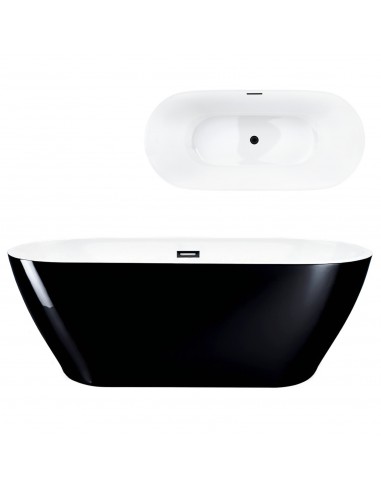 Czarna wanna wolnostojąca Corsan OLVENA 160 Korek klik-klak Czarny