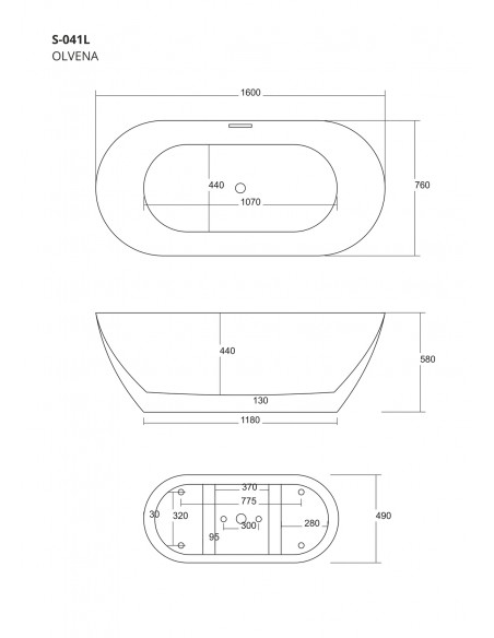 Czarna wanna wolnostojąca Corsan OLVENA 160 Korek klik-klak Czarny