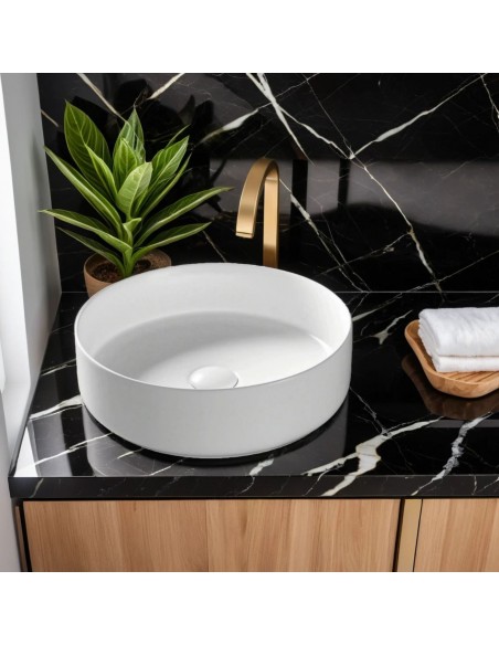 Umywalka nablatowa Lugo okrągła 360x120 mm z korkiem białym