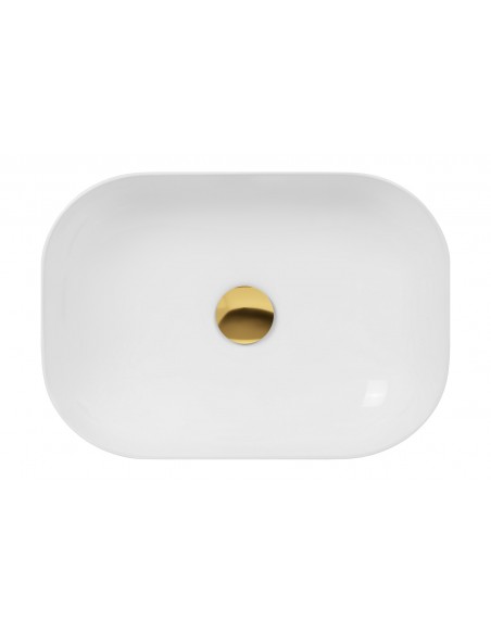 Umywalka nablatowa Mono prostokątna 460x320x140 mm z korkiem złotym