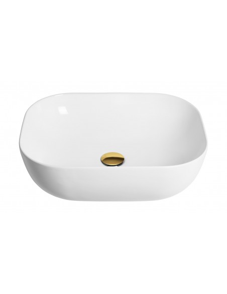 Umywalka nablatowa Mono prostokątna 460x320x140 mm z korkiem złotym