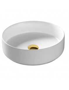 Umywalka nablatowa Lugo okrągła 360x120 mm z korkiem złotym