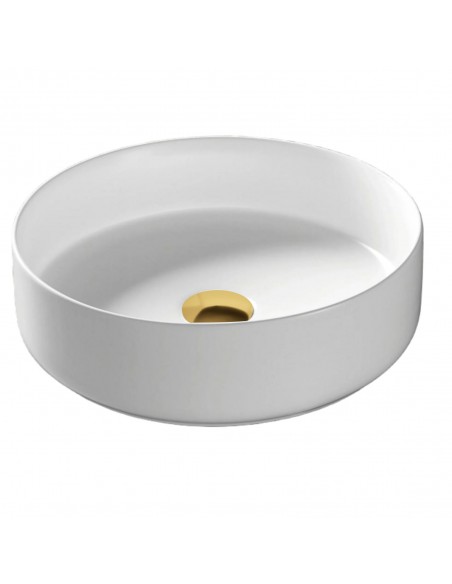 Umywalka nablatowa Lugo okrągła 360x120 mm z korkiem złotym