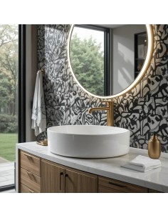 Umywalka nablatowa Lugo okrągła 360x120 mm z korkiem chrom 2