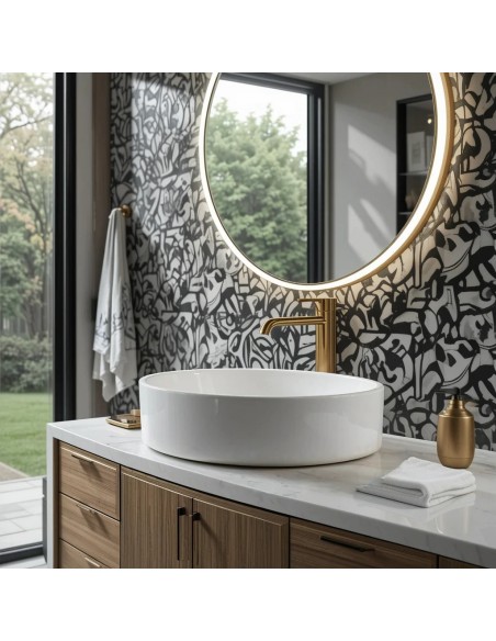 Umywalka nablatowa Lugo okrągła 360x120 mm z korkiem chrom