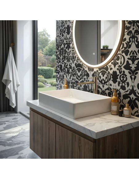 Umywalka nablatowa ANGO prostokątna 600x340x110 mm z korkiem chrom