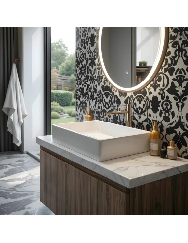 Umywalka nablatowa ANGO prostokątna 600x340x110 mm z korkiem czarnym