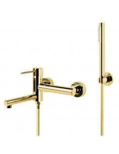 Bateria wannowa ścienna Corsan Lugo CMZ7541GL z zestawem natryskowym Złoto