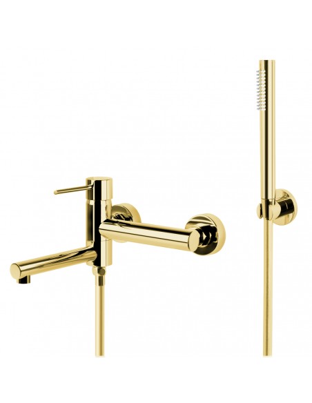 Bateria wannowa ścienna Corsan Lugo CMZ7541GL z zestawem natryskowym Złoto