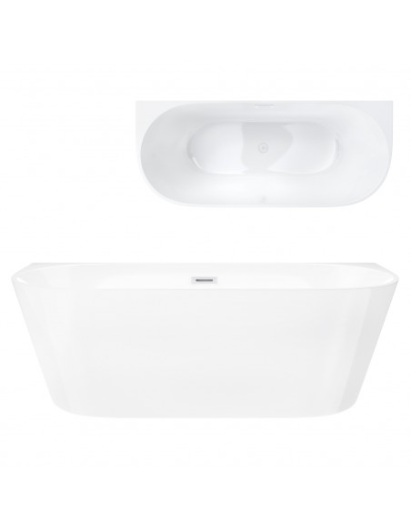 Wanna przyścienna wolnostojąca Corsan MONO 160 x 75 cm Korek klik-klak Biały