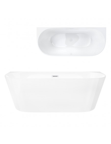 Wanna przyścienna wolnostojąca Corsan MONO 150 x 74 cm Korek klik-klak Biały