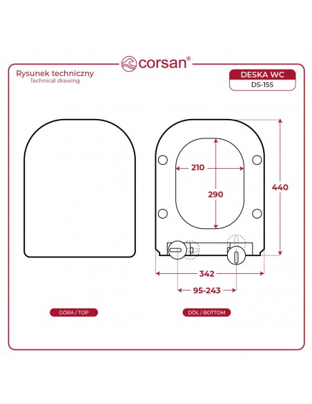 Uniwersalna deska sedesowa wolnoopadająca toaletowa Corsan DS-15S