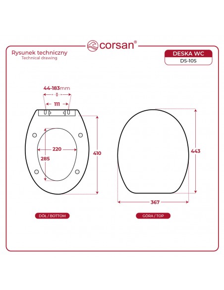 Uniwersalna deska sedesowa wolnoopadająca toaletowa Corsan DS-10S