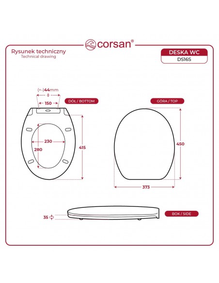 Uniwersalna deska sedesowa wolnoopadająca toaletowa Corsan DS16S
