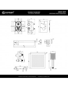 Zestaw prysznicowy ANGO Z01TGM 2-funkcyjny z deszczownicą 25cm 2