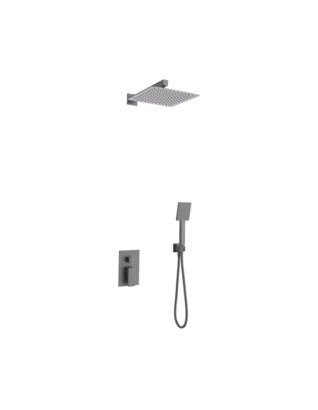 Zestaw prysznicowy ANGO Z01MGM gunmetal z deszczownicą 25 cm, baterią podtynkową i prysznicem