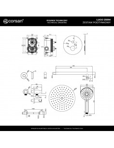 Zestaw prysznicowy Corsan Ango Z01MGM z deszczownicą 25 cm, baterią podtynkową i prysznicem 2