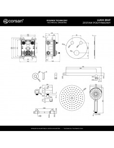 Zestaw prysznicowy podtynkowy LUGO Z04TBL Deszczownica 25cm Termostat Słuchawka prysznicowa Czarny 2