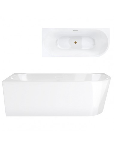 Wanna narożna INTERO V230LLGL 160 cm Montaż lewostronny Przelew szczelinowy Korek klik klak Złoty