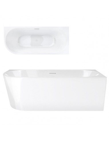 Wanna narożna INTERO V230MPWH 150 cm Montaż prawostronny Przelew szczelinowy Korek klik klak Biały