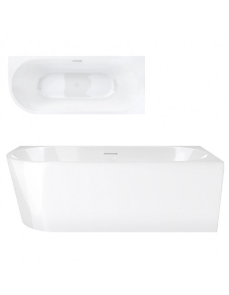 Wanna narożna INTERO V230MPWH 150 cm Montaż prawostronny Przelew szczelinowy Korek klik klak Biały