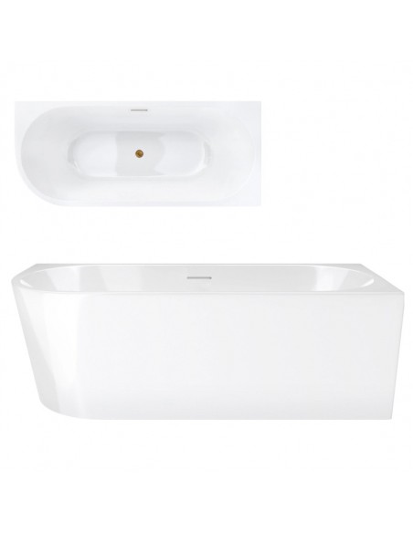 Wanna narożna INTERO V230SPGL 140 cm Montaż prawostronny Przelew szczelinowy Korek klik klak Złoty