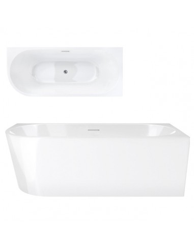 Wanna narożna INTERO V230LPCH 160 cm Montaż prawostronny Przelew szczelinowy Korek klik klak Chrom