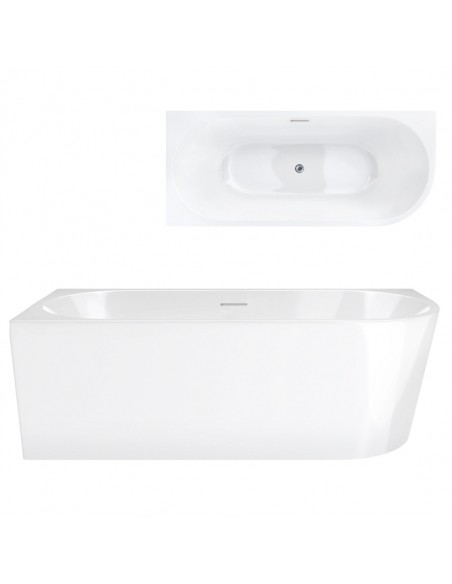 Wanna narożna INTERO V230MLCH 150 cm Montaż lewostronny Przelew szczelinowy Korek klik klak Chrom