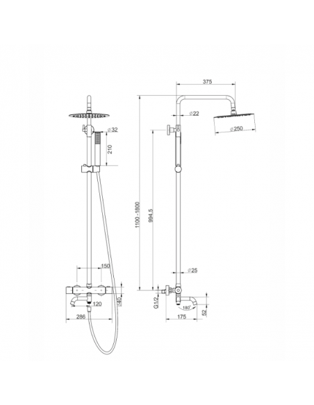 Kolumna pryszniowa LUGO CMN01TBSLW Deszczownica 25cm Termostat Wylewka obrotowa Stal szczotkowana
