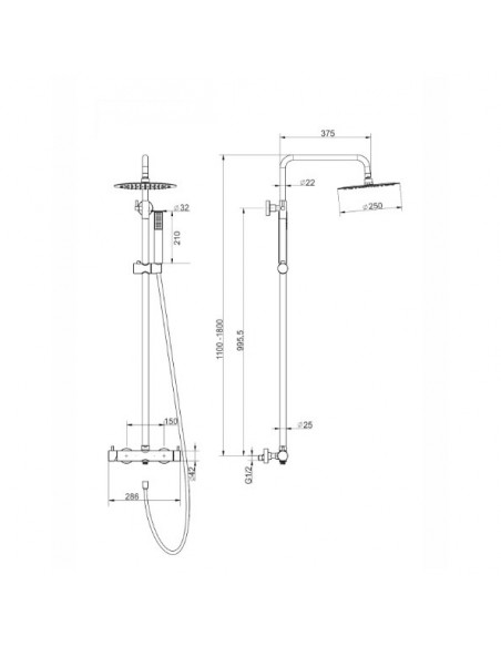 Kolumna prysznicowa LUGO CMN01MBSL Deszczownica 25cm Stal Szczotkowana