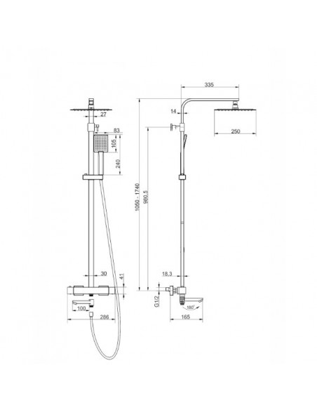 Kolumna prysznicowa ANGO CMN02TBSLW Deszczownica 25cm Termostat Wylewka obrotowa Stal szczotkowana
