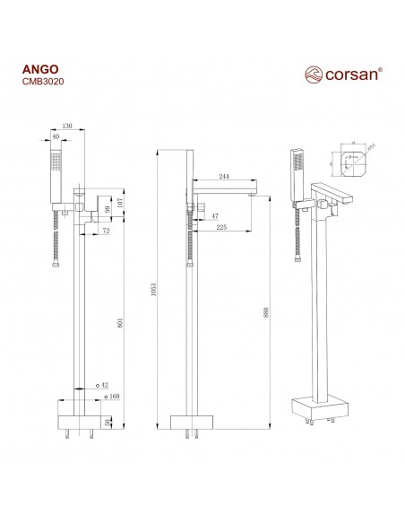 Bateria wannowa wolnostojąca ANGO CMB3020GM Gunmetal