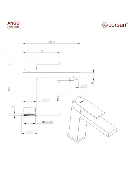 Bateria umywalkowa Corsan CMB3016GM Ango