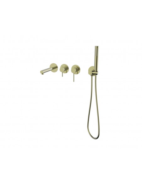 Bateria Wannowa ścienna LUGO CMB7554BGL Z Zestawem Natryskowym Złoto Szczotkowane