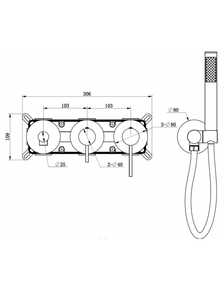 Bateria wannowa ścienna LUGO CMB7554CH z zestawem natryskowym Chrom
