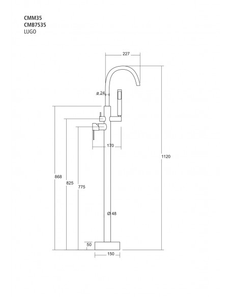 Bateria wannowa wolnostojąca LUGO CMB7535BSL Stal szczotkowana