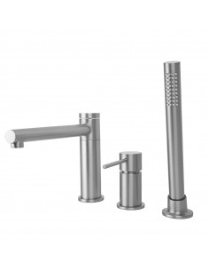 Bateria wannowa 3 otworowa LUGO CMB7542BSL z wylewką i słuchawką prysznicową Stal szczotkowana