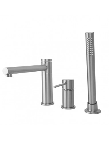 Bateria wannowa 3 otworowa LUGO CMB7542BSL z wylewką i słuchawką prysznicową Stal szczotkowana