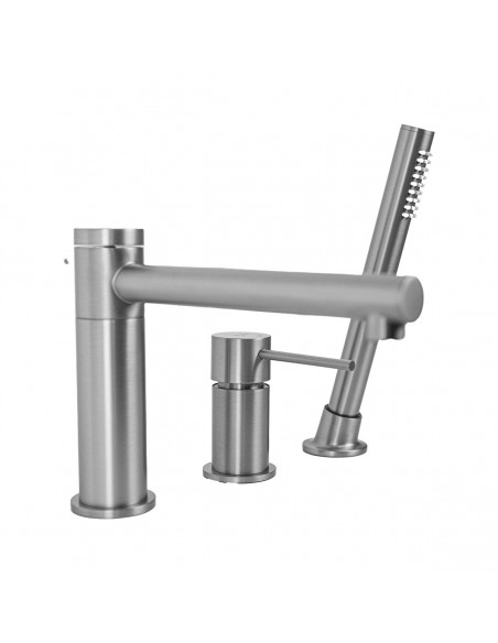 Bateria wannowa 3 otworowa LUGO CMB7542BSL z wylewką i słuchawką prysznicową Stal szczotkowana