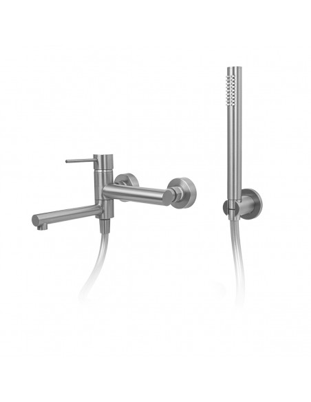 Bateria wannowa ścienna LUGO CMZ7541BSL z zestawem natryskowym Stal szczotkowana
