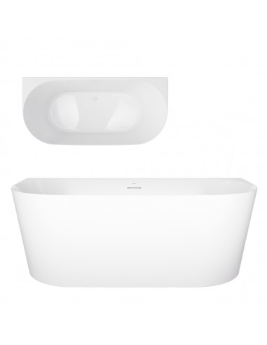 Wanna Przyścienna MONO V029LWH Slim 160 Cm Przelew Szczelinowy Korek Klik Klak Biały